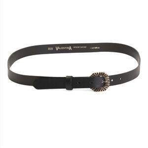 Velentina Women's Black Italian Leather Rayed Buckle Belt